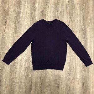 Structure Knit V-Neck Sweater Men’s Size Large 100% Cotton Purple Long Sleeve